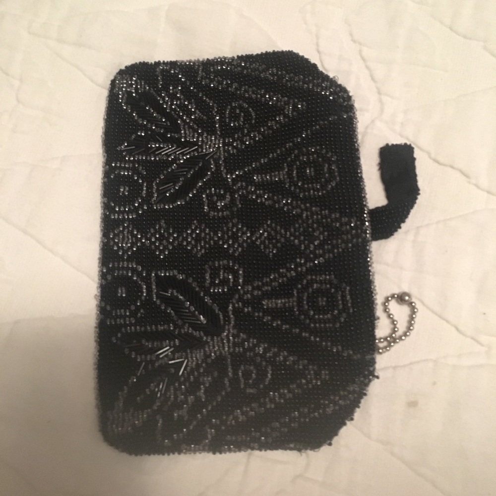 Vintage black beaded clutch